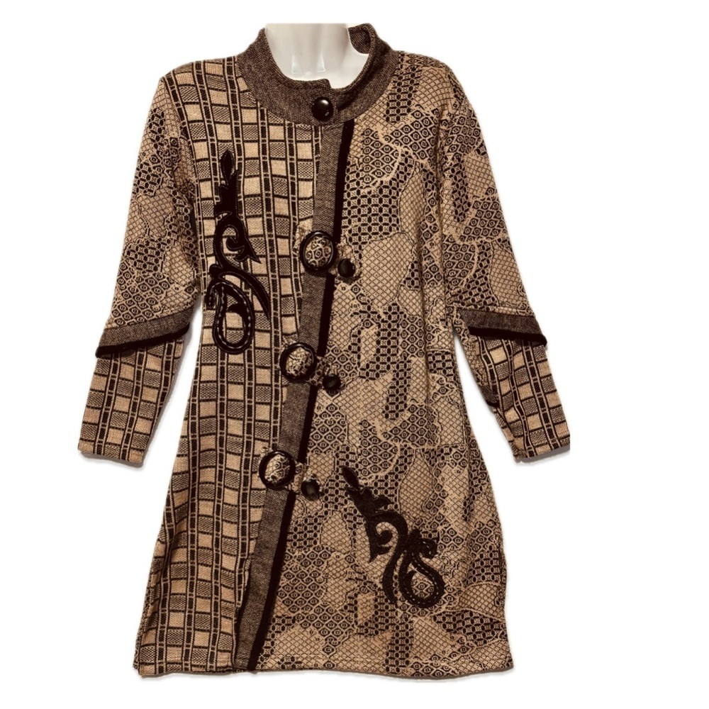Trace Brown and Black Knit Sweater - Ladies Long Cardigan - size Large